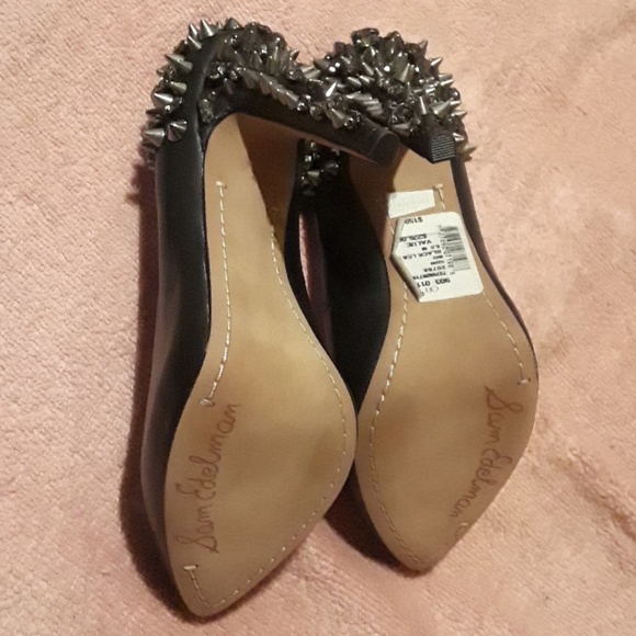 black spikes and rhinestones leather heels - Picture 4 of 5